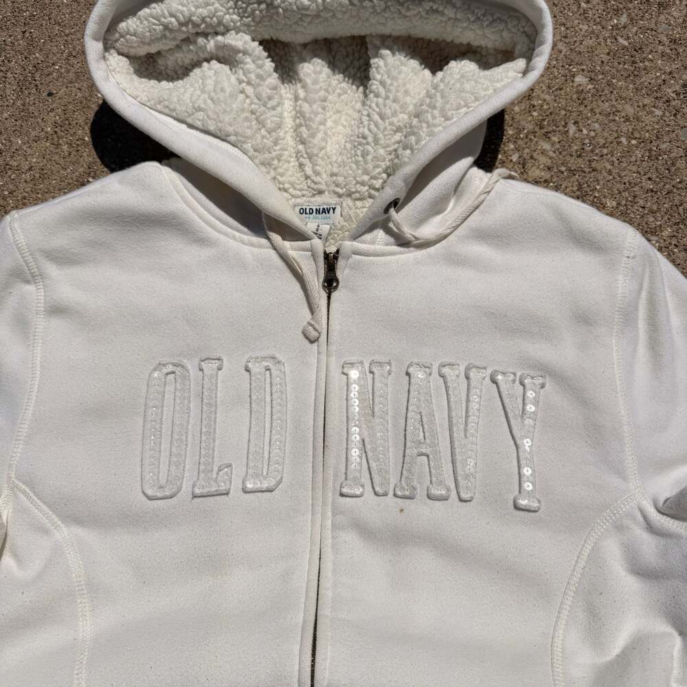 Old Navy White Sherpa-Lined Full-Zip Hoodie Size Large